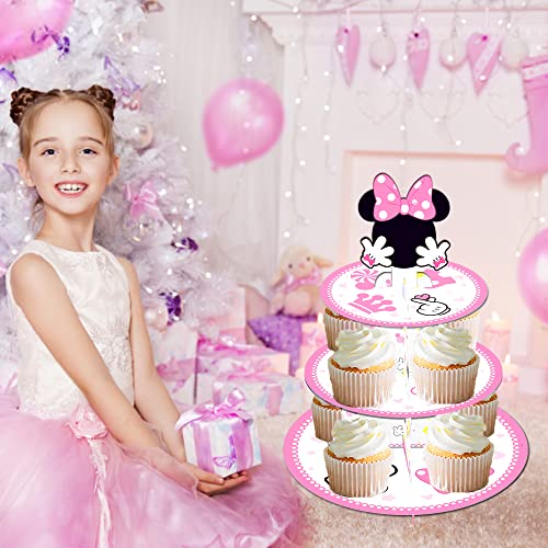 OULUN Large 3-Tier Minnie Cupcake Stand 12Inch Cardboard Cupcake Tray for Wedding Birthday Baby Shower Minnie Birthday Party Supplies - Image 2