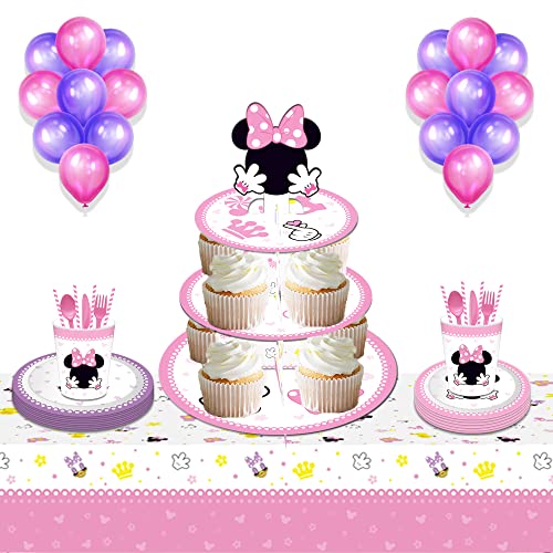OULUN Large 3-Tier Minnie Cupcake Stand 12Inch Cardboard Cupcake Tray for Wedding Birthday Baby Shower Minnie Birthday Party Supplies - Image 3