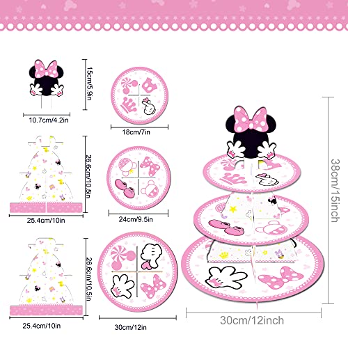 OULUN Large 3-Tier Minnie Cupcake Stand 12Inch Cardboard Cupcake Tray for Wedding Birthday Baby Shower Minnie Birthday Party Supplies - Image 4