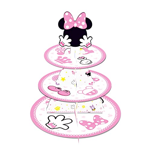 OULUN Large 3-Tier Minnie Cupcake Stand 12Inch Cardboard Cupcake Tray for Wedding Birthday Baby Shower Minnie Birthday Party Supplies - Image 1