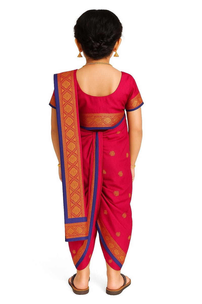 mylilprincess My Lil Princess Girls Ready to Wear Nauwari Saree with Blouse – Traditional Maharashtrian Costume for Festivals & School Functions (4–10 Years) - Image 3