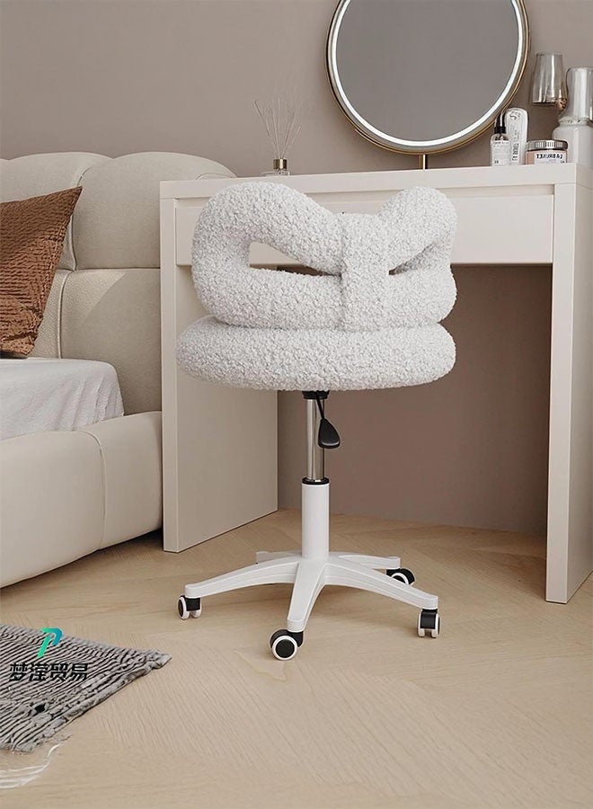 DUSALA Vanity Chairs with Wheels,Cute Furry Desk Chair Height Adjustable Armless,Adjustable Swivel Vanity Stool for Girl Women Home Office,Bedroom (white) - Image 2