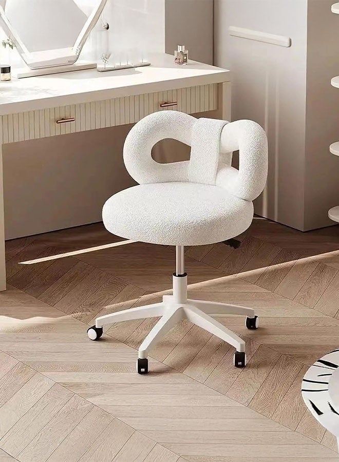 DUSALA Vanity Chairs with Wheels,Cute Furry Desk Chair Height Adjustable Armless,Adjustable Swivel Vanity Stool for Girl Women Home Office,Bedroom (white) - Image 1