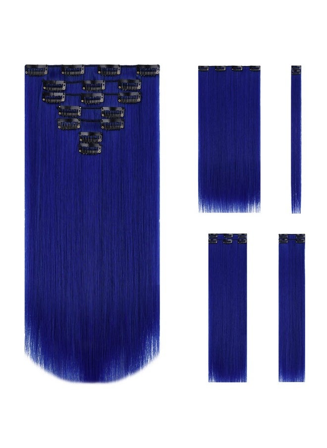SYXLCYGG - Dark Blue Hair Extensions Clip Extension 22 Straight Synthetic Girl Hair Piece Cheap Natural Fluffy⫬ Tangled Women Colorful Full Head - Image 1
