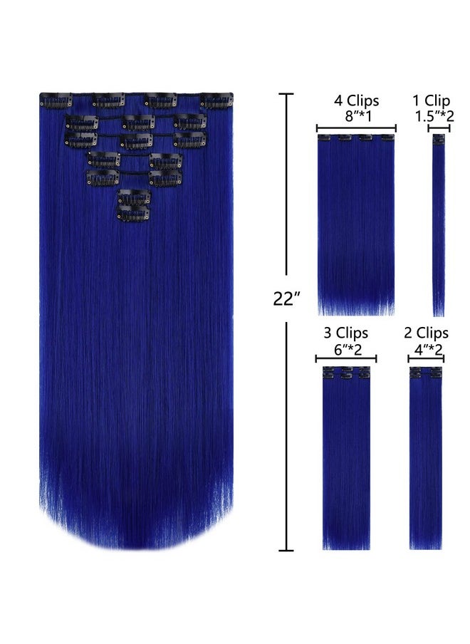 SYXLCYGG - Dark Blue Hair Extensions Clip Extension 22 Straight Synthetic Girl Hair Piece Cheap Natural Fluffy⫬ Tangled Women Colorful Full Head - Image 1
