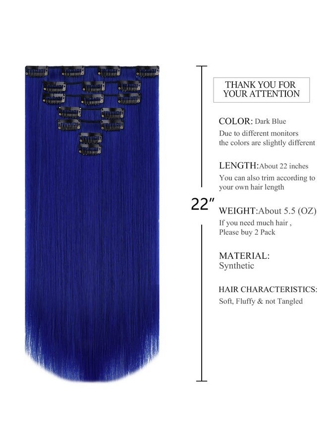 SYXLCYGG - Dark Blue Hair Extensions Clip Extension 22 Straight Synthetic Girl Hair Piece Cheap Natural Fluffy⫬ Tangled Women Colorful Full Head - Image 1
