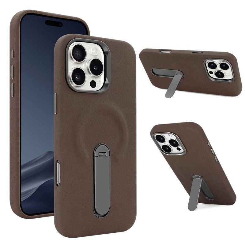 MagSafe Case | Coffee Brown | Leather Texture | Drop Protection | Kickstand | Shockproof Cover for iPhone 16 / 16 Plus / 16 Pro / 16 Pro Max - Image 1