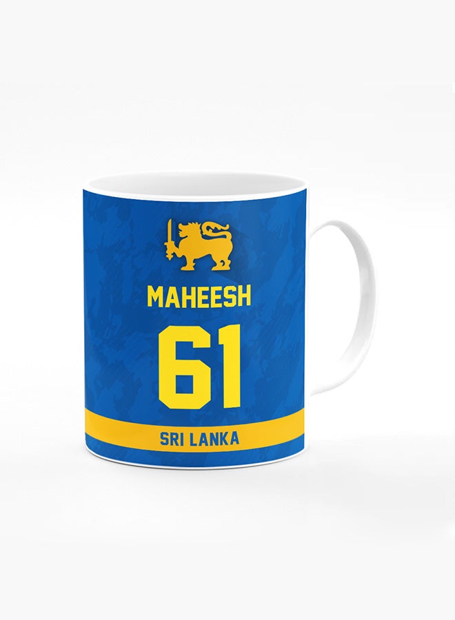 Stylizedd Designer Printed Coffee Mug with Heavy Duty Handle 11oz Ceramic Personalised Gift Mugs Cup - Cricket Player - Maheesh Theekshana, Jersey Number - 61 (With Logo) - Image 1