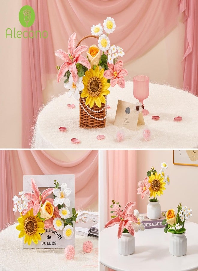 Alecono Crochet Flower Bouquet, Pink Knitted Flowers, Large Crocheted Flower for Anniversary Party Gifts for Her(Include Card) - Image 5