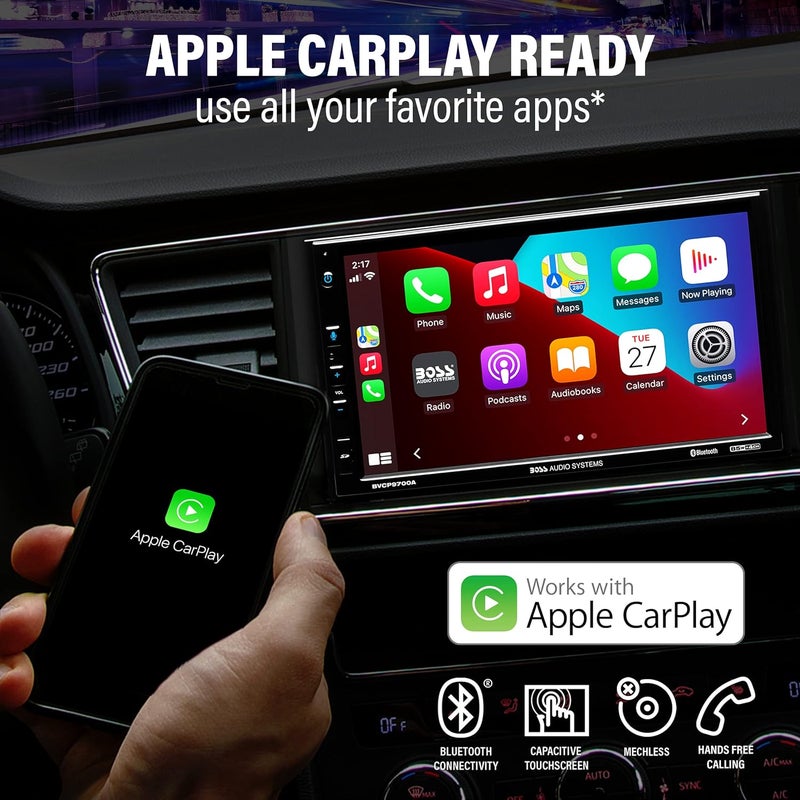 BOSS AUDIO SYSTEMS نظام ستيريو السيارة BOSS Audio Systems BVCP9700A-C - 7 بوصة دبل دين، Apple CarPlay، Android Auto، شاشة تعمل باللمس، بلوتوث، كاميرا خلفية - Image 2
