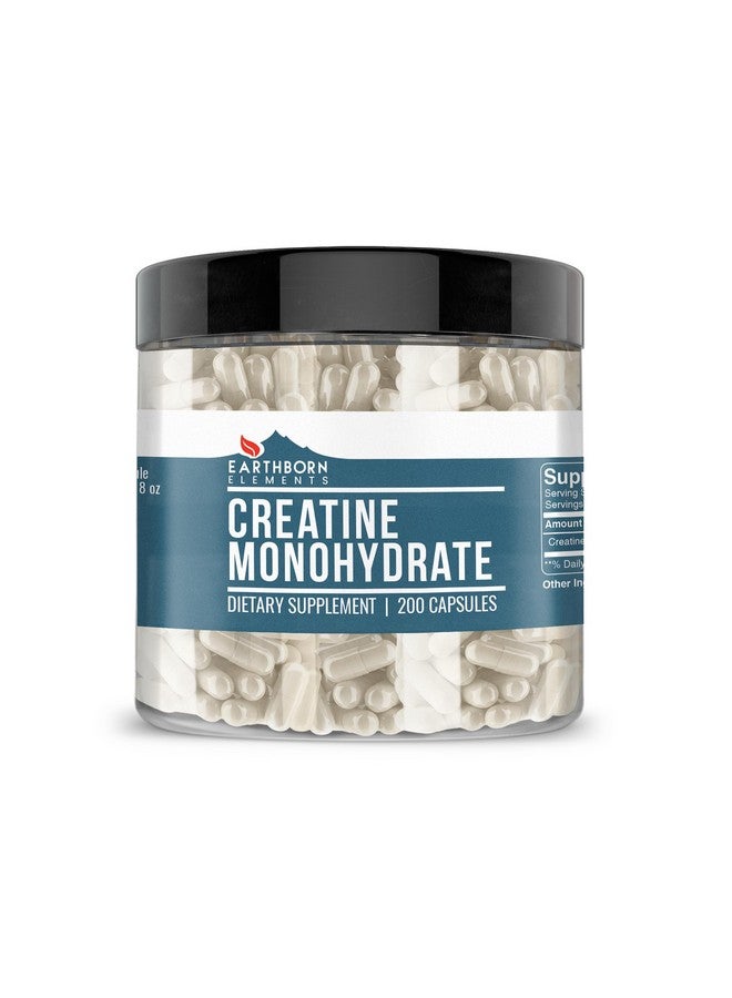 إيرثبورن إيليمنتس كبسولات كرياتين مونوهيدرات من Earthborn Elements، 200 كبسولة، نقية وغير مخففة، بدون إضافات - Image 1