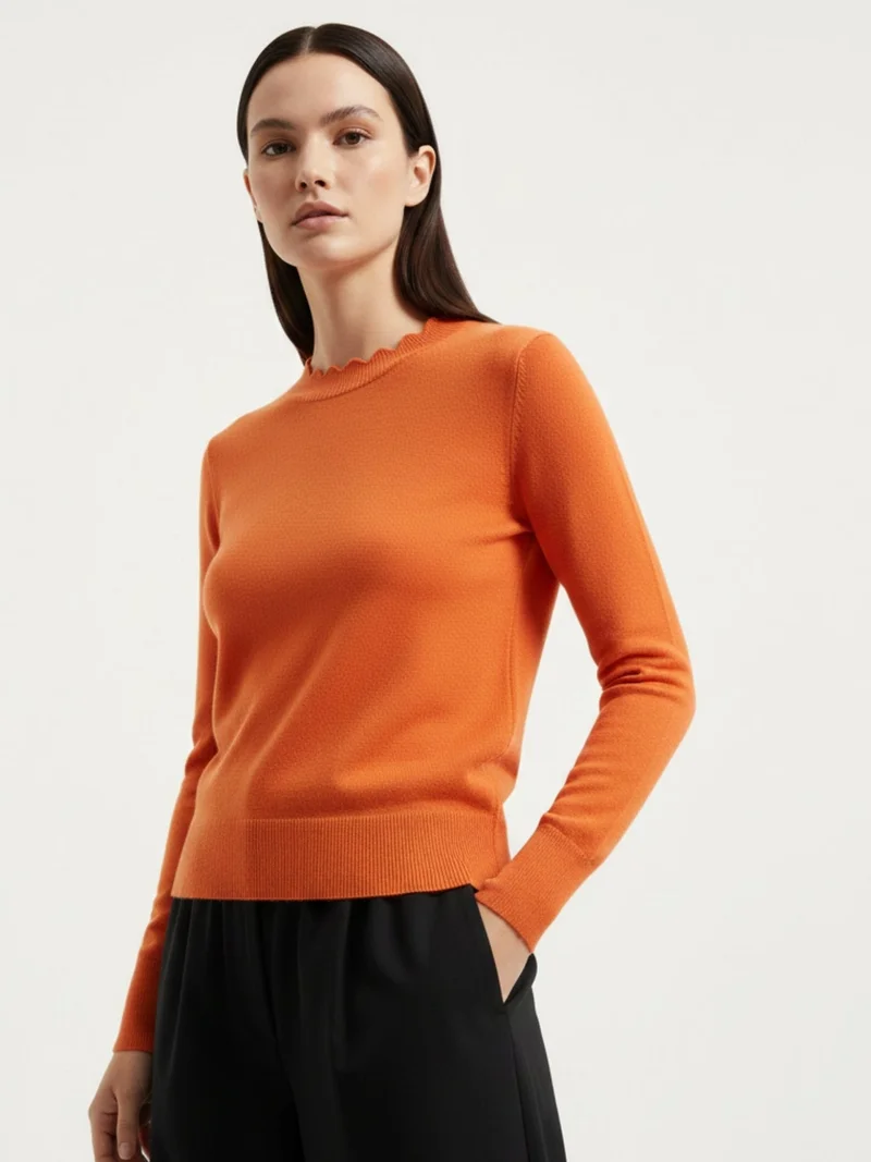 OUTZIDR Orange Full Sleeve Crew Neck Regular Sweater