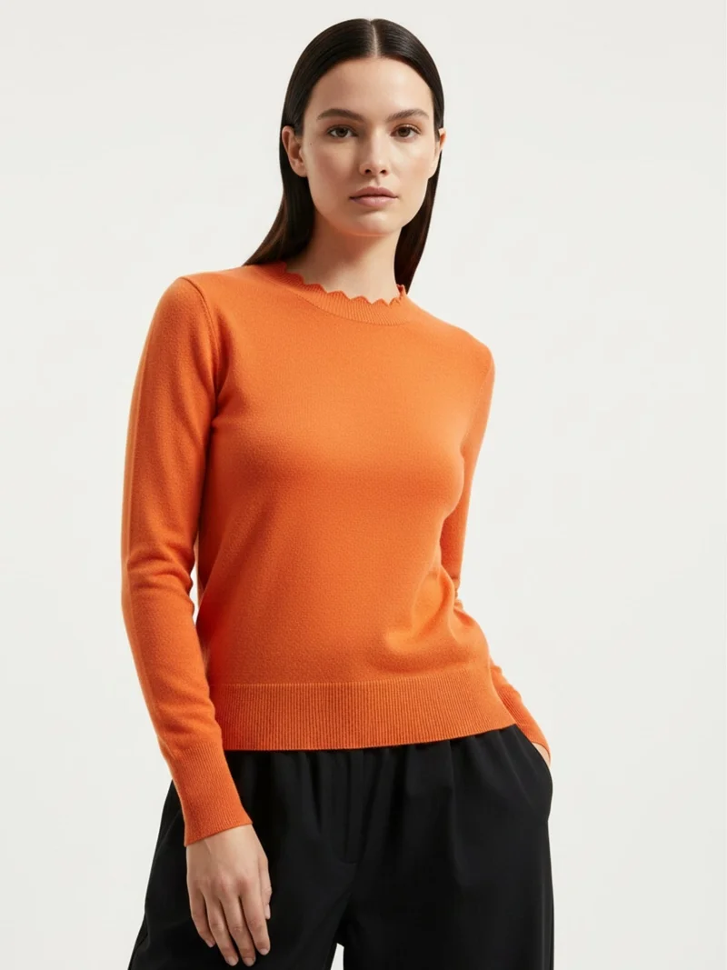 OUTZIDR Orange Full Sleeve Crew Neck Regular Sweater