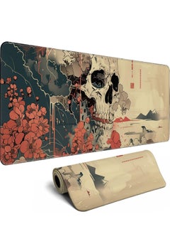 لوحة ماوس جمجمة يابانية Ukiyo-e لوحة ماوس كبيرة أنيمي كبيرة لمكتب كبير لوحة ماوس كبيرة للألعاب للرجال مع حواف مخيطة غير قابلة للانزلاق، 30 سم × 70 سم × 2 مم