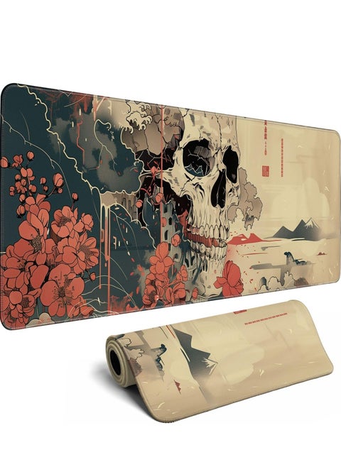 Skull Mouse Pad Japanese Ukiyo-e Mouse Pad Large Anime Big Mouse Pads for Desk Large Gaming Large Mouse Pad for Men Desk Pad with Stitched Edges Non-Slip Large Computer Mat, 30cm x 70cm x 2mm