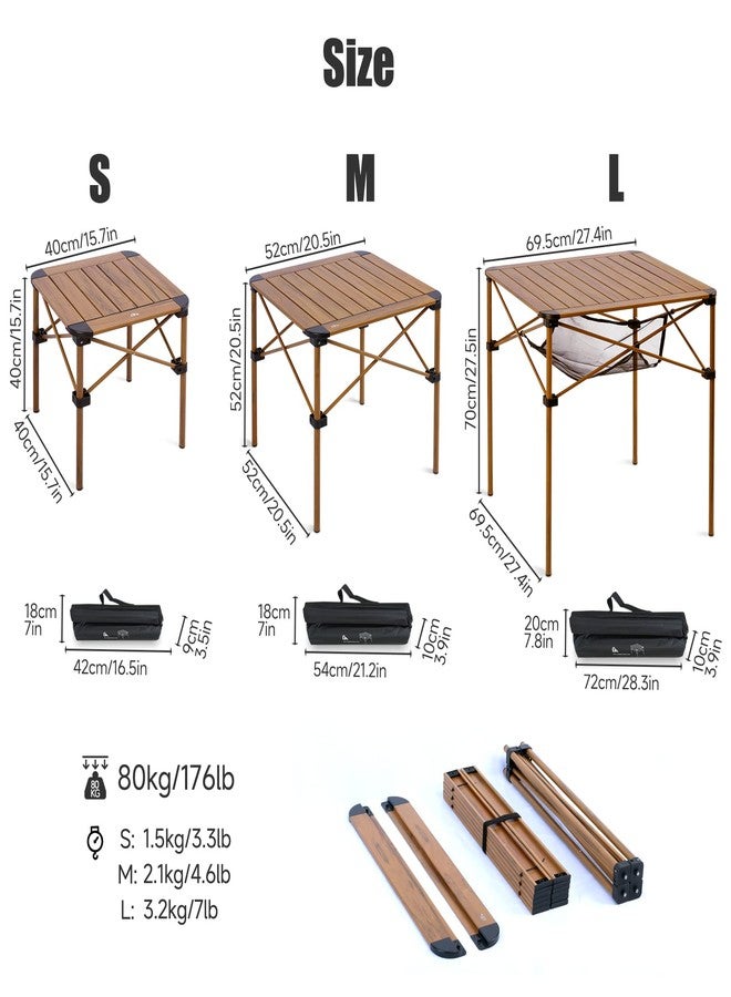 iClimb Lightweight Stable Alu. Folding Square Table Roll Up Top with Carry Bag for Camping Picnic Backyards BBQ Camp Kitchen (Nature, S) - Image 5