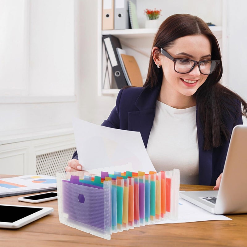 Large Capacity Accordion File Organizer Expanding Folder Transparent White with Colored Dividers - Image 4