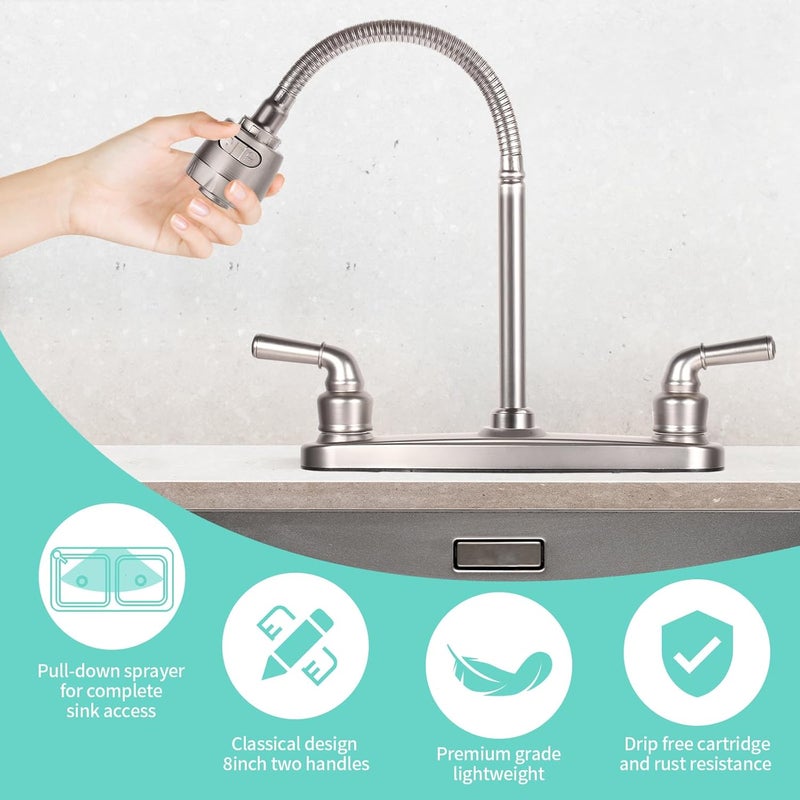 JAKARDA RV Kitchen Faucet Non-Metallic, Flexible Spout for Campers, Motorhomes, Travel Trailers (Brushed Nickled) - Image 4