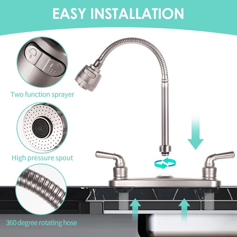 JAKARDA RV Kitchen Faucet Non-Metallic, Flexible Spout for Campers, Motorhomes, Travel Trailers (Brushed Nickled) - Image 5