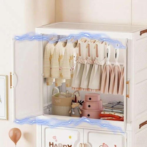 Mevigo 4- Door Plastic Wardrobe for Kids| Almirah and Wardrobe for Baby Clothes| Modular Storage Cabinet with Wheel Organizer for Cupboard Rack for Clothes/Shoes/Books/Toy-Funny Bear-SJ6514 - Image 5