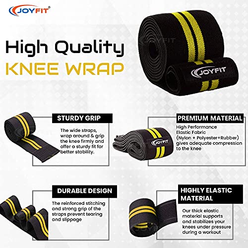 JoyFit Knee Wraps -For Home & Gym training, Powerlifting, Weightlifting, Deadlift, Squats, Leg Press, Crossfit, Knee Pain and Sports with Stretchable fabric for Men & Women [Pair] - Image 2