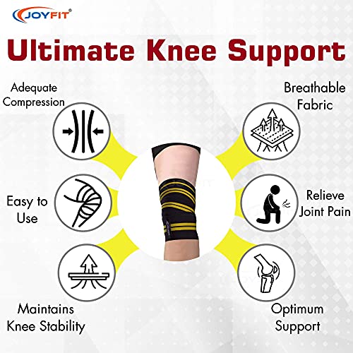 JoyFit Knee Wraps -For Home & Gym training, Powerlifting, Weightlifting, Deadlift, Squats, Leg Press, Crossfit, Knee Pain and Sports with Stretchable fabric for Men & Women [Pair] - Image 4