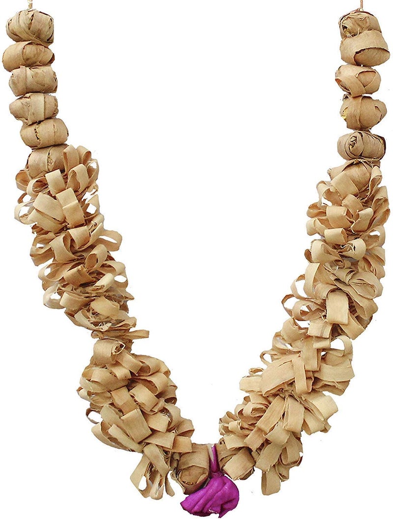 NRSON Sandalwood Processed Photo Frame Mala Wooden Chaal Chandan Garland with Pink Flowers for Photos of Loved Ones Mala God and Pitra Pooja Room Size 12 Inches pack of 1