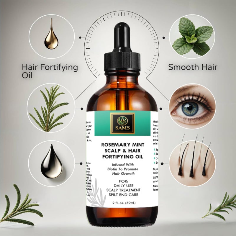 SAMS Rosemary Mint Hair Growth Oil - Organic Scalp Treatment, Strengthens u0026 Nourishes, Prevents Breakage, Fast Hair Growth, 2 fl oz, Green - Image 4