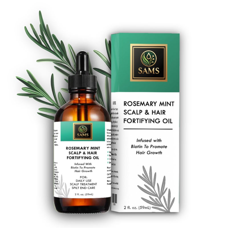 SAMS Rosemary Mint Hair Growth Oil - Organic Scalp Treatment, Strengthens u0026 Nourishes, Prevents Breakage, Fast Hair Growth, 2 fl oz, Green - Image 1