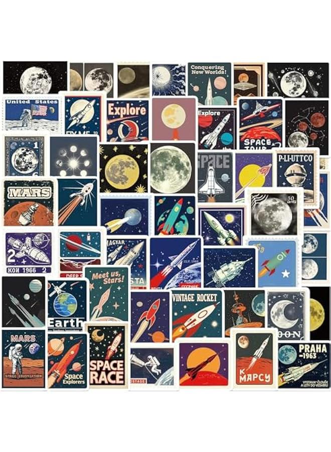 50 Vintage Rocket Stamp Space Travel Planner Stickers for Kids and Outer Space Exploration  - Image 1