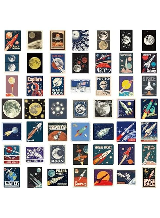 50 Vintage Rocket Stamp Space Travel Planner Stickers for Kids and Outer Space Exploration  - Image 2