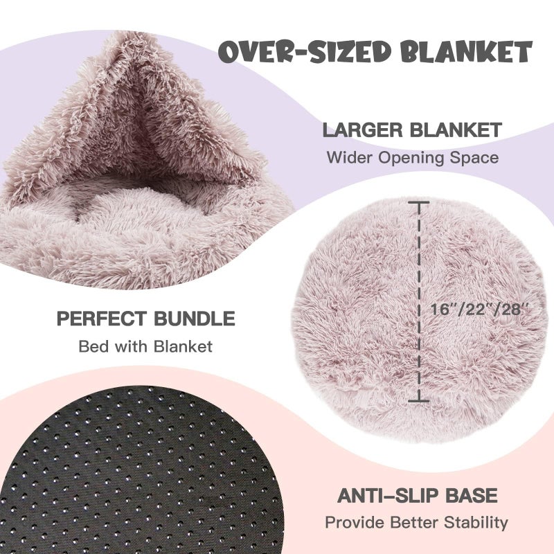 Himax Donut Dog Beds for Large Dogs with Blanket, Cozy Soft Fluffy Round Dogs Beds, Calming Dog Bed Washable (20"/26"/35") Light Grey - Image 5