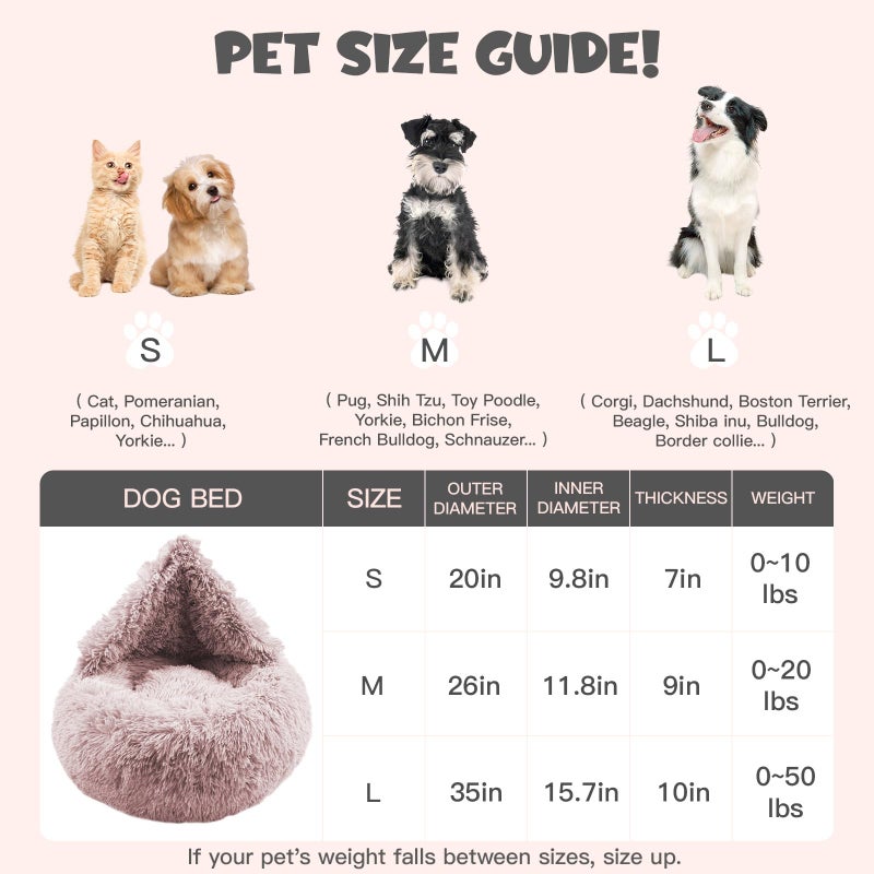 Himax Donut Dog Beds for Large Dogs with Blanket, Cozy Soft Fluffy Round Dogs Beds, Calming Dog Bed Washable (20"/26"/35") Light Grey - Image 2