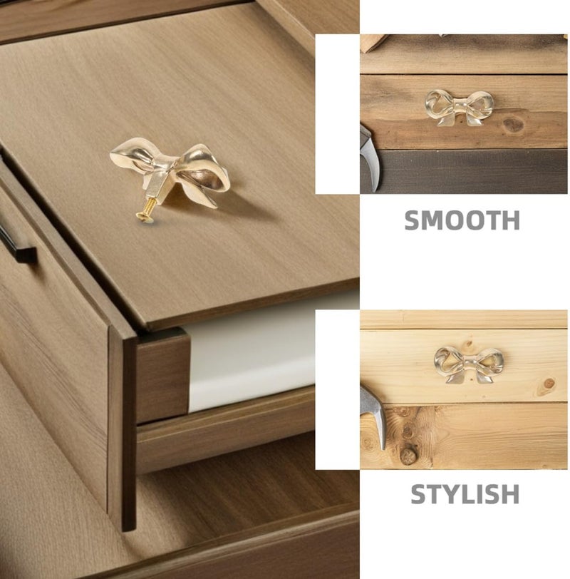 Brass Bow Shaped Cabinet Knob Vintage Dresser Drawer Pull Metal Bowknot Handle Decorative Hardware for Kitchen Cabinets and Dressers - Image 3