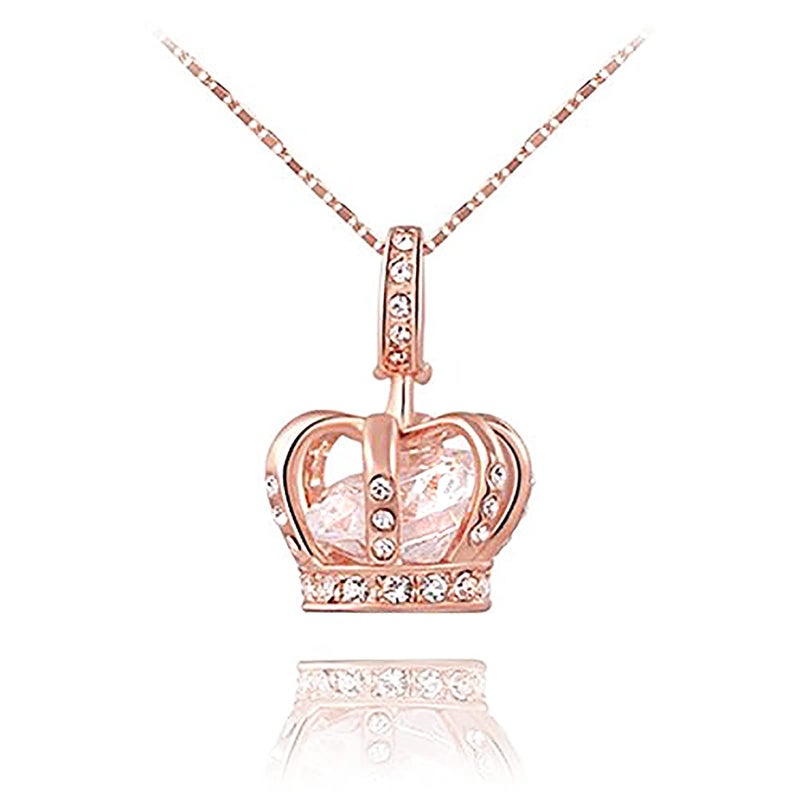TIDOO Crown Jewelry Womens Queen and Pendant Necklace 3 Lays Rose Gold/Platinum Plated With Austrain Crystals - Image 1