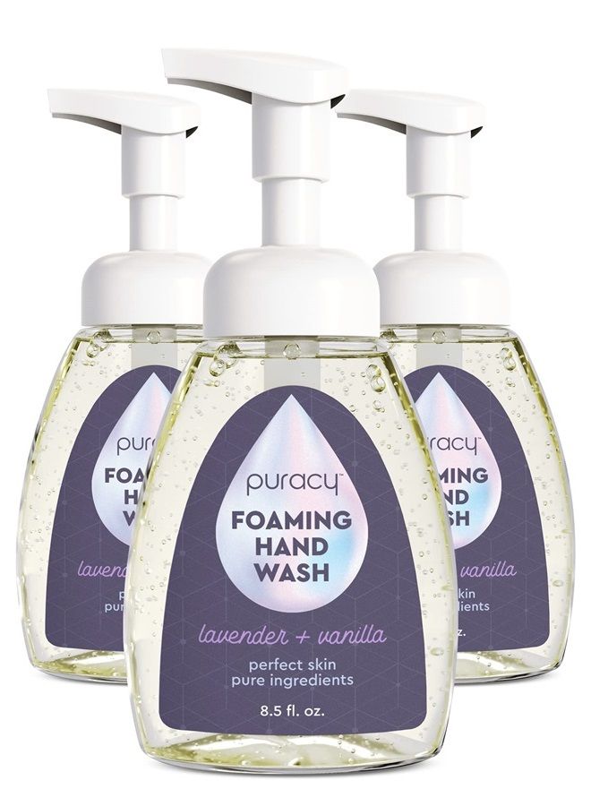 puracy Natural Foaming Hand Soap, Antibacterial Moisturizing Hand Wash, Lavender & Vanilla, 251ml, 8.5 Ounce (Pack of 3) - Image 1
