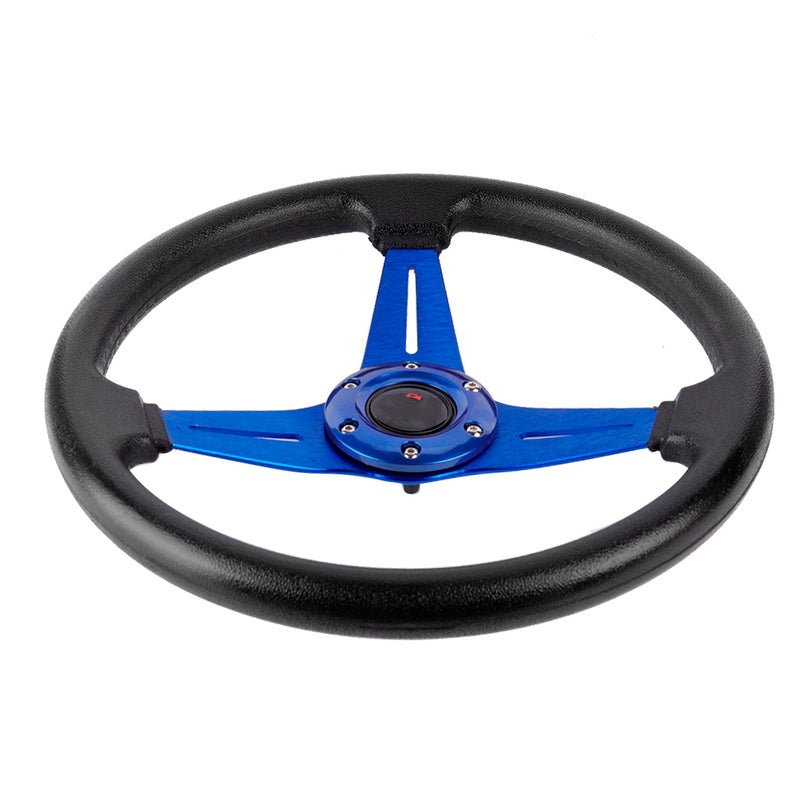 14in 350mm Universal Aluminum PU Leather Car Sport Racing Drift Steering Wheel Blue - Image 4