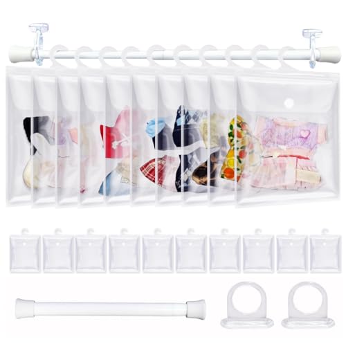 aimpiwt 10 Pack Clear Doll Clothes Storage Bags with Hanging Rod Hooks Compatible with Labubu Clothes PVC Transparent Organizer Set for Dolls SpaceSaving Wardrobe System - Image 1