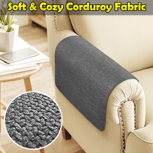 LovoGemy Couch Arm Covers, Waterproof Armrest Cover for Sofa, Armchair, Loveseat, Non-Slip Recliner Arm Cover, Sofa Arm Covers, Headrest Covers, Arm Chair Covers Set of 2 (Dark Gray, 24"×20") - Image 4
