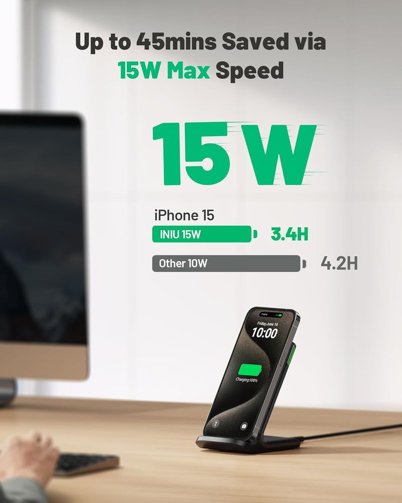 INIU Wireless Charger, [2 Pack] 15W Fast Wireless Charging Stand with Sleep-Friendly Adaptive Light Compatible with iPhone 14 13 12 11 Pro XR XS X Plus Samsung Galaxy S21 Note 20 10 etc - Image 2