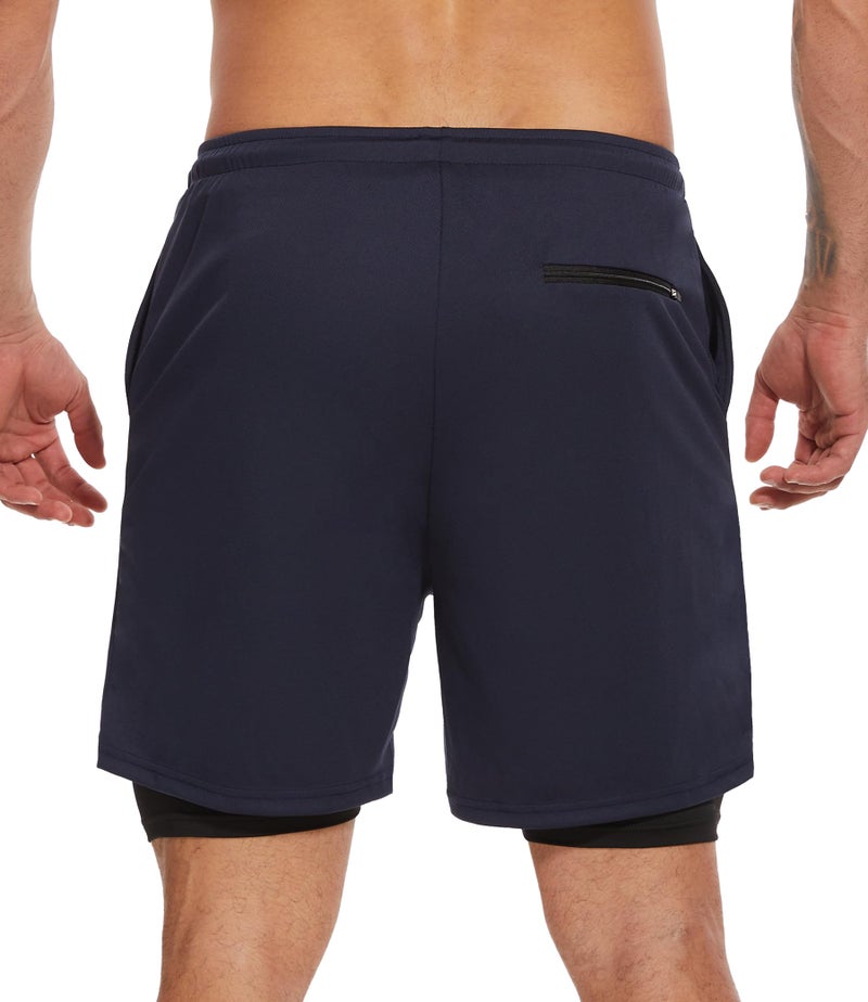 Kinglaman 4 Pack Mens 2 in 1 Running Workout Shorts with Liner, Gym Athletic Quick Dry Sport Shorts with Pockets 2 Black 1 Blue 1 Gray Large - Image 2