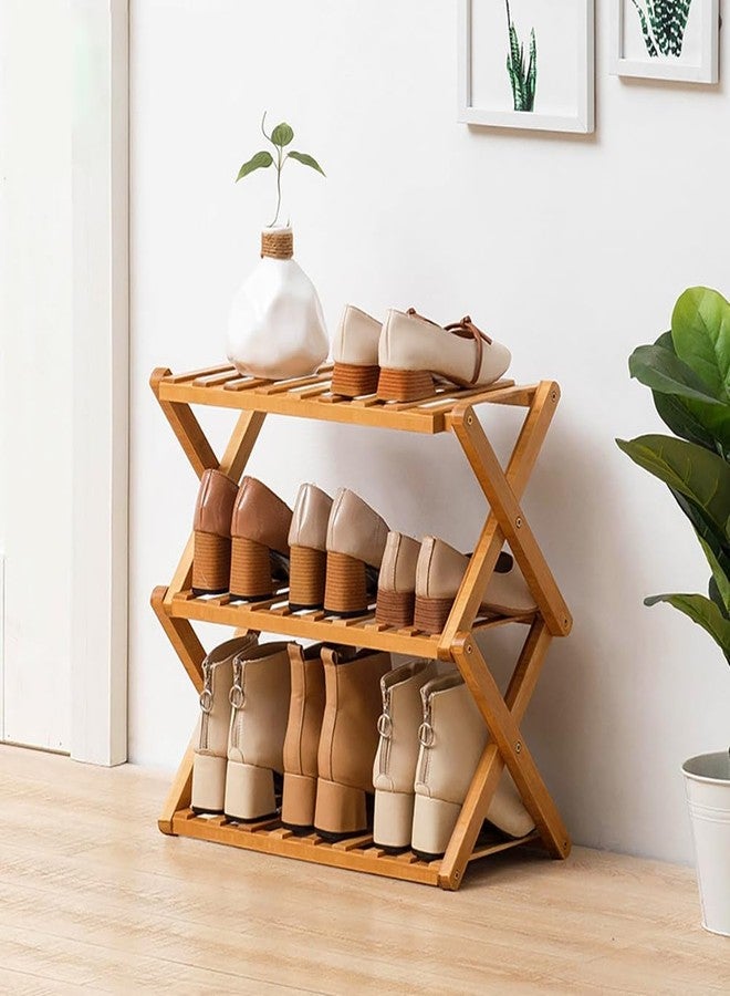 HGLuKGO Bamboo Shoe Rack,Portable Folding Shoe Storage Rack,Without Installation Shoe Organizer for Corridors, Bedrooms and Other Spaces (3 Tier) - Image 1