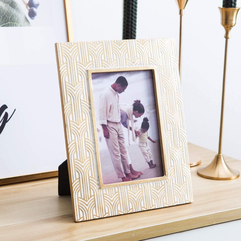 Kimdio 4x6 Picture Frame Resin Table Gold Photo Frames Rustic Frame with High Definition Glass for Wall or Tabletop Display - Image 2
