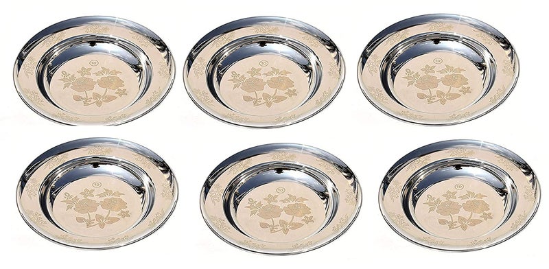 Nirvika Stainless Steel Lunch Plate Piece of 6 22 Gauge Dinner SetDinnerwareServewareThaliBreakfastMaggiPastaGravy Plate - Image 1
