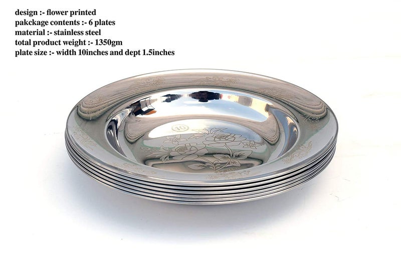 Nirvika Stainless Steel Lunch Plate Piece of 6 22 Gauge Dinner SetDinnerwareServewareThaliBreakfastMaggiPastaGravy Plate - Image 2
