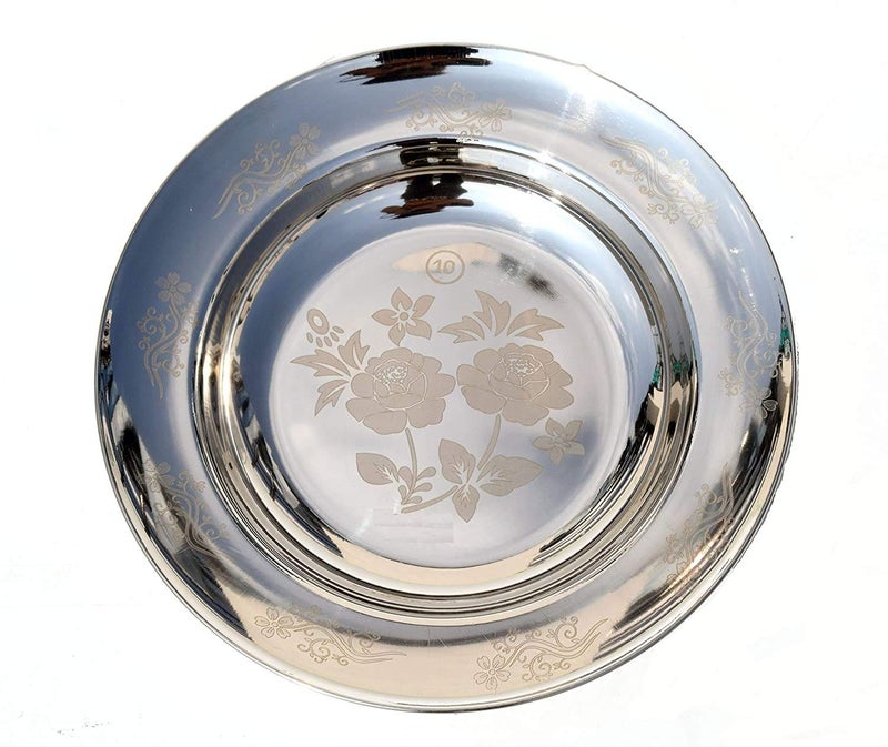 Nirvika Stainless Steel Lunch Plate Piece of 6 22 Gauge Dinner SetDinnerwareServewareThaliBreakfastMaggiPastaGravy Plate - Image 3