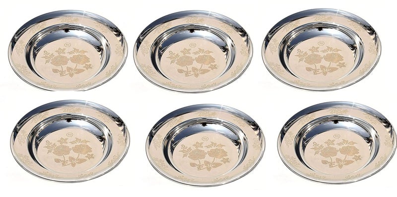 Nirvika Stainless Steel Lunch Plate Piece of 6 22 Gauge Dinner SetDinnerwareServewareThaliBreakfastMaggiPastaGravy Plate - Image 4