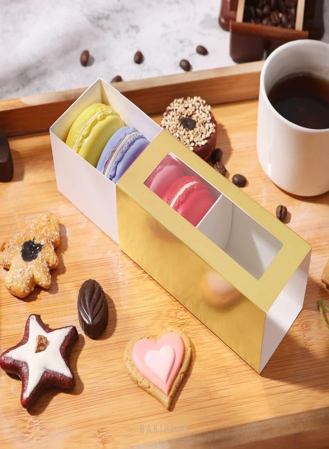 BAKIPACK 30 Macaron Boxes for 4 or 5 Macarons Gold Macaron Gift Boxes, Candy Boxes, Macarons Box with Clear Window (Interior Measurement 4.8" x 1.9" x 1.9" without Macaron inside) - Image 2
