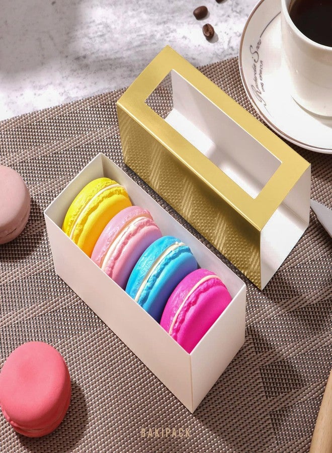BAKIPACK 30 Macaron Boxes for 4 or 5 Macarons Gold Macaron Gift Boxes, Candy Boxes, Macarons Box with Clear Window (Interior Measurement 4.8" x 1.9" x 1.9" without Macaron inside) - Image 3