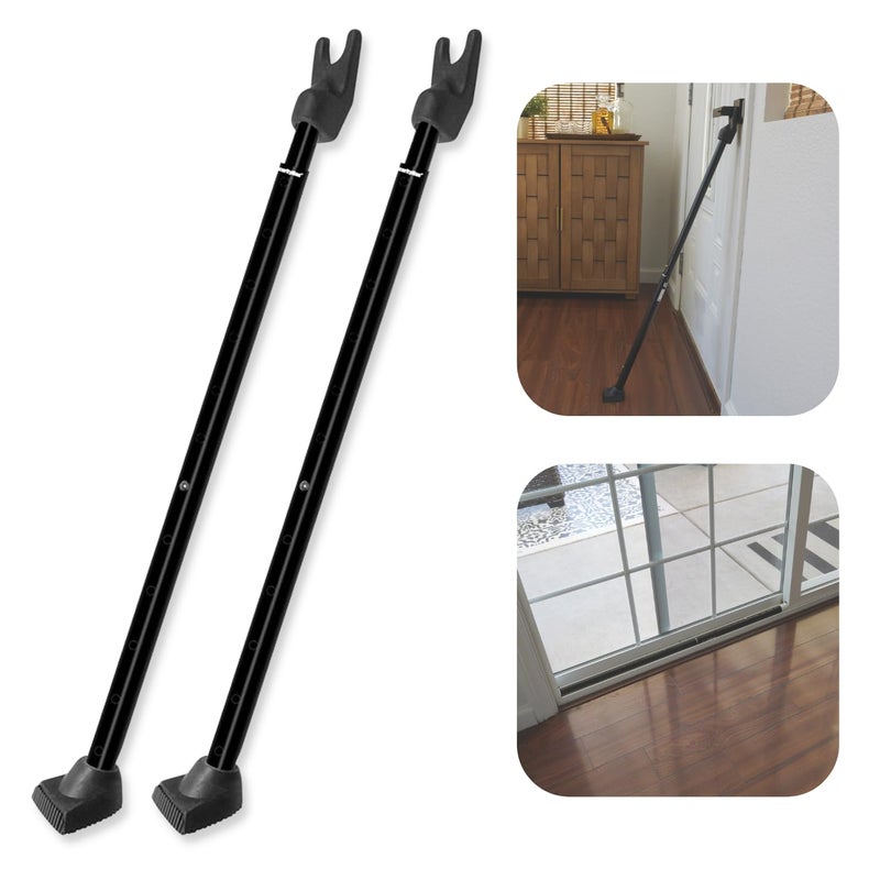 SECURITYMAN 2-in-1 Door Security Bar & Sliding Patio Door Security Bar (2 Pack) via Interchangeable Caps - Heavy Duty Iron Construction Door Stoppers for Home, Apartment, Travel Hotel - Black - Image 1